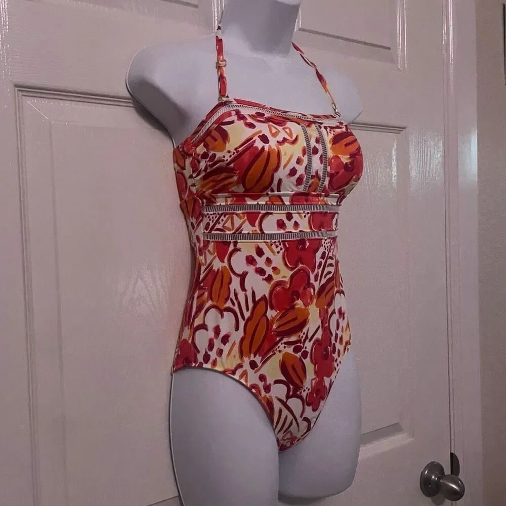 Lands End Canvas Size 4 One Piece Bikini Orange Pink